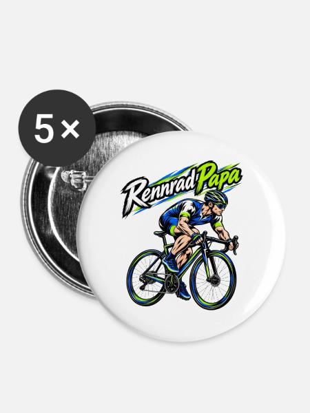 Rennrad Papa – Neon Sprint Illustration - Buttons groß 56 mm (5er Pack) - Weiß