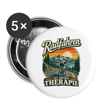 Radfahren ist meine Therapie humorvoll - Buttons groß 56 mm (5er Pack) - Weiß - Vorne