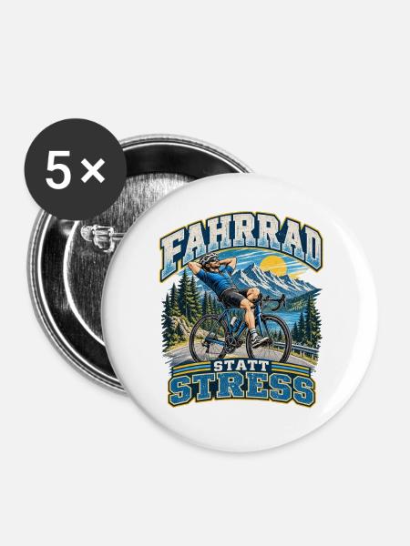 Fahrrad gegen Stress im Bergwald - Buttons groß 56 mm (5er Pack) - Weiß