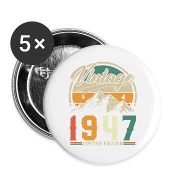 80 Jahre 1947 Vintage Retro-Geburtstagsgeschenk - Buttons groß 56 mm (5er Pack) - Weiß - Vorne