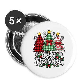 Gemütliches Weihnachtswald-Motiv - Buttons groß 56 mm (5er Pack) - Weiß - Vorne