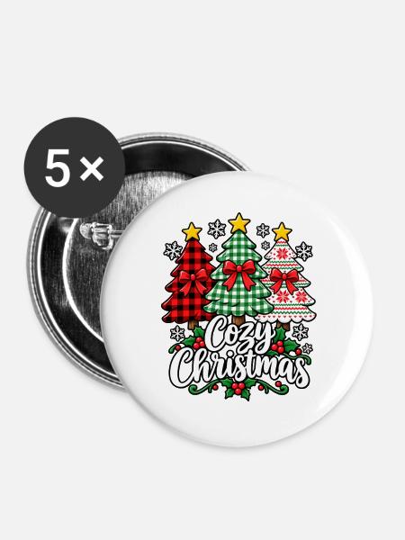 Gemütliches Weihnachtswald-Motiv - Buttons groß 56 mm (5er Pack) - Weiß