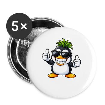 Cooler Pinguin mit Ananas Frisur - Buttons groß 56 mm (5er Pack) - Weiß - Vorne