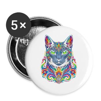 Stellar-Floral-Prisma-Katze - Buttons groß 56 mm (5er Pack) - Weiß - Vorne