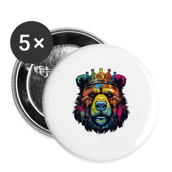 Königsbär Pop Art Portrait - Buttons groß 56 mm (5er Pack) - Weiß - Vorne