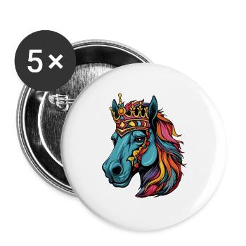 Pferd Krone - Buttons groß 56 mm (5er Pack) - Weiß - Vorne