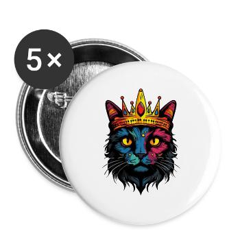 Katzenkönig in Regenbogenfarben - Buttons groß 56 mm (5er Pack) - Weiß - Vorne