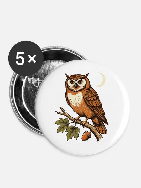 Eule im Herbstmond - Buttons groß 56 mm (5er Pack) - Weiß