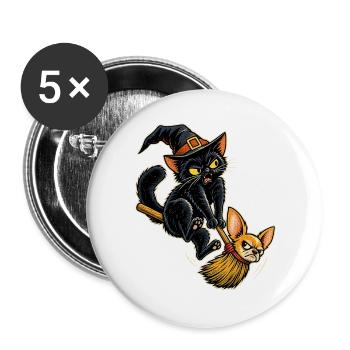 Halloween Hexenkatze mit störrischem - Buttons groß 56 mm (5er Pack) - Weiß - Vorne
