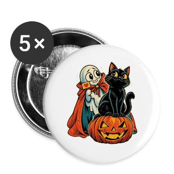 Halloween Katze auf Kürbis mit schüchternem - Buttons groß 56 mm (5er Pack) - Weiß - Vorne