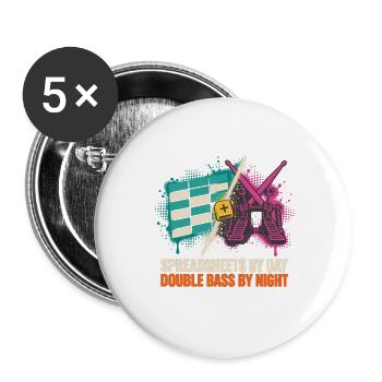 Spreadsheets am Tag, Double Bass bei Nacht - Buttons groß 56 mm (5er Pack) - Weiß - Vorne