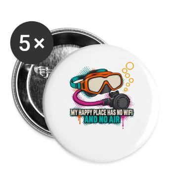 Taucherwitz: Kein WLAN, kein Luft - Buttons groß 56 mm (5er Pack) - Weiß - Vorne