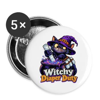 Witchy Diaper Duty Hexenkatze Halloween Papa - Buttons groß 56 mm (5er Pack) - Weiß - Vorne