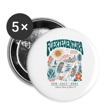 Fuerteventura Surfstrand 2026 - Buttons groß 56 mm (5er Pack) - Weiß - Vorne