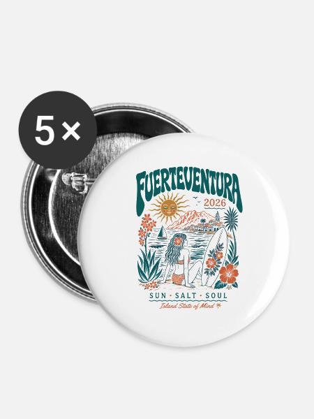 Fuerteventura Surfstrand 2026 - Buttons groß 56 mm (5er Pack) - Weiß