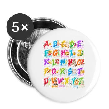 Graffiti Alphabet Farbexplosion - Buttons groß 56 mm (5er Pack) - Weiß - Vorne