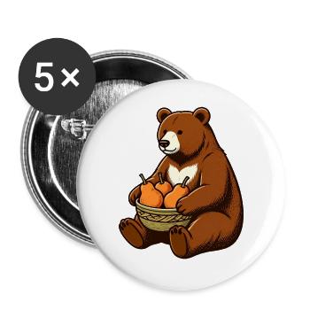Bär mit Birnenkorb - Buttons groß 56 mm (5er Pack) - Weiß - Vorne