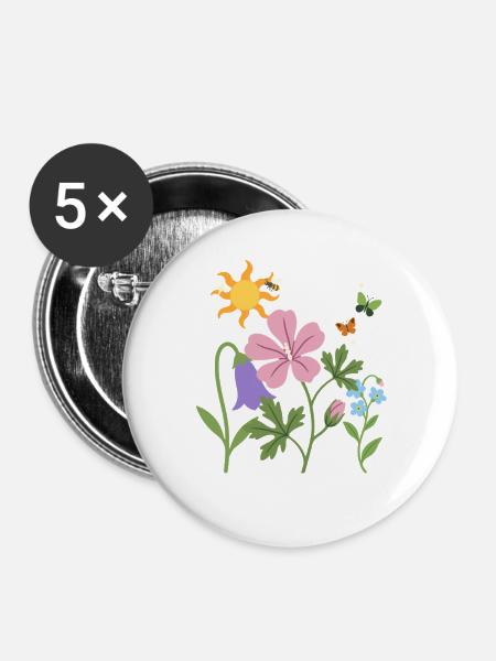 Blumen botanisch Garten Illustration - Buttons groß 56 mm (5er Pack) - Weiß