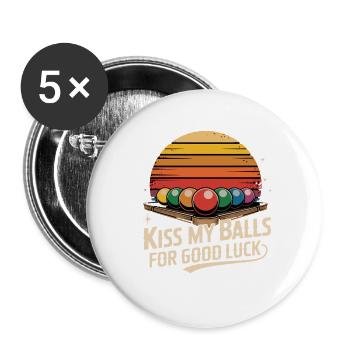 Kiss My Balls For Good Luck Billardkugeln Retro - Buttons groß 56 mm (5er Pack) - Weiß - Vorne