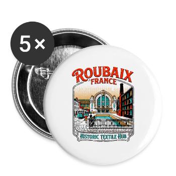 Vintage Roubaix France Historic Textile Hub - Buttons groß 56 mm (5er Pack) - Weiß - Vorne