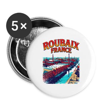 Vintage Roubaix France Industrial City Skyline - Buttons groß 56 mm (5er Pack) - Weiß - Vorne