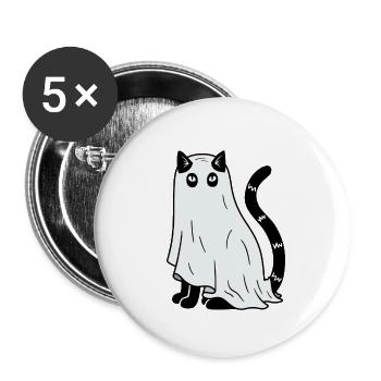 Halloween Katze Gespenst - Buttons groß 56 mm (5er Pack) - Weiß - Vorne
