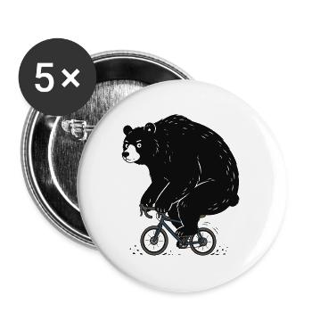 Gravel Bike Bear – lustiger Radfahrer - Buttons groß 56 mm (5er Pack) - Weiß - Vorne