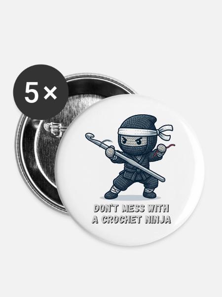 Crochet Ninja – Nicht anfassen - Buttons groß 56 mm (5er Pack) - Weiß