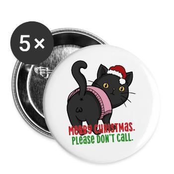 Lustige frohe Weihnachtskatze Bitte ruf nicht an - Buttons groß 56 mm (5er Pack) - Weiß - Vorne