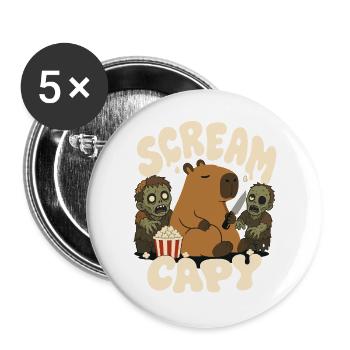 Capybara mit Zombies – Scream Capy - Buttons groß 56 mm (5er Pack) - Weiß - Vorne