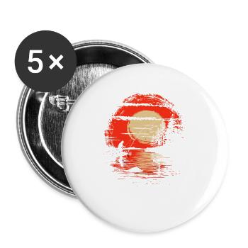 Fischen Retrowave - Buttons groß 56 mm (5er Pack) - Weiß - Vorne