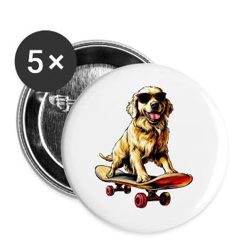 Golden Retriever Skater - Buttons groß 56 mm (5er Pack) - Weiß - Vorne