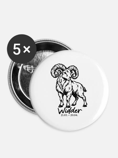 Widder – illustriertes Sternzeichen - Buttons groß 56 mm (5er Pack) - Weiß