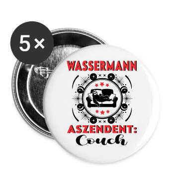 Sternzeichen Wassermann Aszendent Couch Geburtstag - Buttons groß 56 mm (5er Pack) - Weiß - Vorne