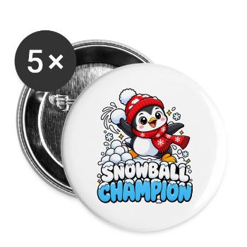 Schneeball-Champion Pinguin - Buttons groß 56 mm (5er Pack) - Weiß - Vorne
