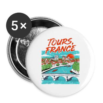 Vintage Style Tours France River Skyline - Buttons groß 56 mm (5er Pack) - Weiß - Vorne