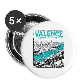 City Valence Rhône Alpes France Skyline Art - Buttons groß 56 mm (5er Pack) - Weiß - Vorne