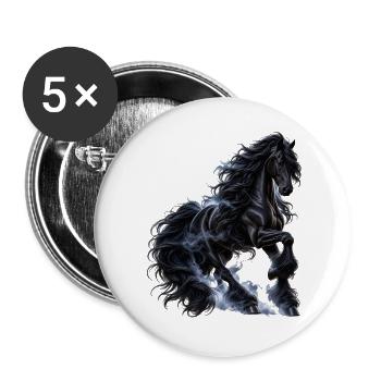 Majestaetischer_schwarzer_Friesenhengst_im_Nebel - Buttons groß 56 mm (5er Pack) - Weiß - Vorne
