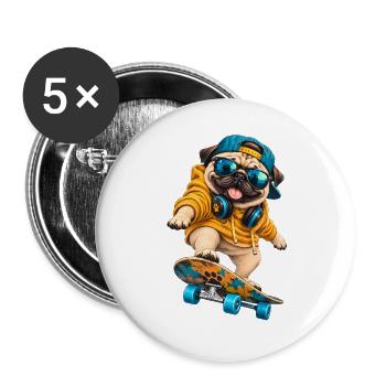 Mops Hund süßer Mops niedlicher Mops - Buttons groß 56 mm (5er Pack) - Weiß - Vorne