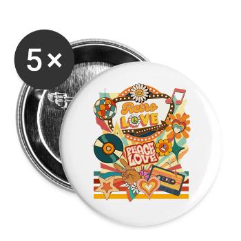 Retro Peace Love - Buttons groß 56 mm (5er Pack) - Weiß - Vorne