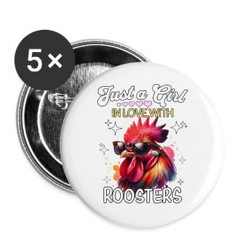 Hahn Mädchen Rooster - Buttons groß 56 mm (5er Pack) - Weiß - Vorne