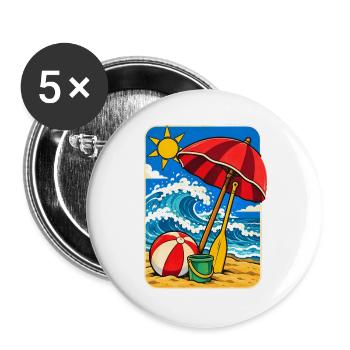 Retro Sunny Beach Day Illustration - Buttons groß 56 mm (5er Pack) - Weiß - Vorne