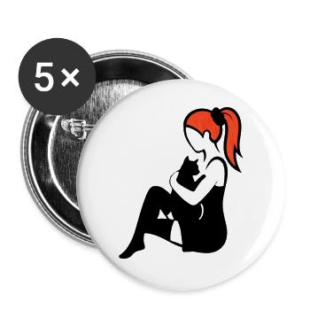 donna_con_coda_di_cavallo_capelli_rossi_con_gat - Buttons groß 56 mm (5er Pack) - Weiß - Vorne