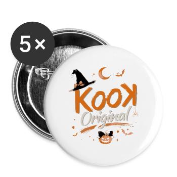 Kook Original Halloween Orange Pumpkin Witch - Buttons groß 56 mm (5er Pack) - Weiß - Vorne