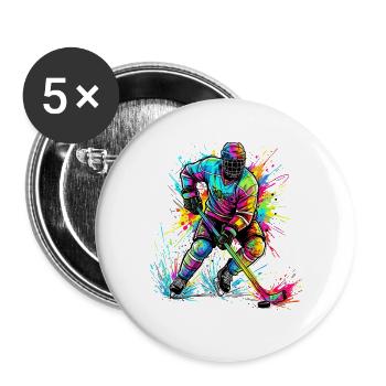 Eishockey Eishockeyspieler bunt - Buttons groß 56 mm (5er Pack) - Weiß - Vorne