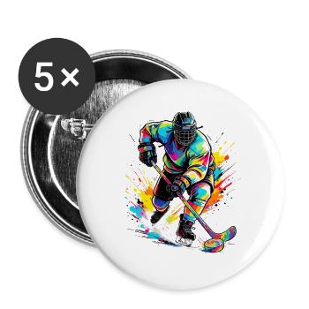 Eishockey Eishockeyspieler bunt - Buttons groß 56 mm (5er Pack) - Weiß - Vorne
