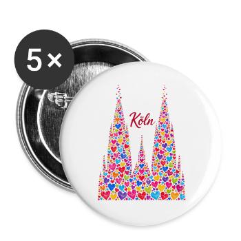 Kölner Dom mit Konfetti Karneval Fasching Köln - Buttons groß 56 mm (5er Pack) - Weiß - Vorne