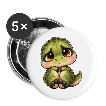 Süßer schüchterner T-Rex Cartoon Freund - Buttons groß 56 mm (5er Pack) - Weiß - Vorne