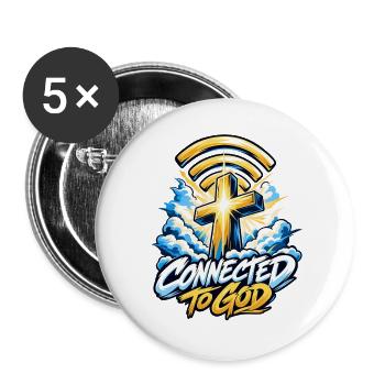 Kreuzmotiv Verbunden mit Gott - Buttons groß 56 mm (5er Pack) - Weiß - Vorne