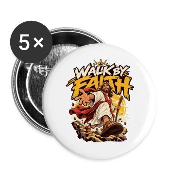 Walk by Faith: Jesus Grafik - Buttons groß 56 mm (5er Pack) - Weiß - Vorne